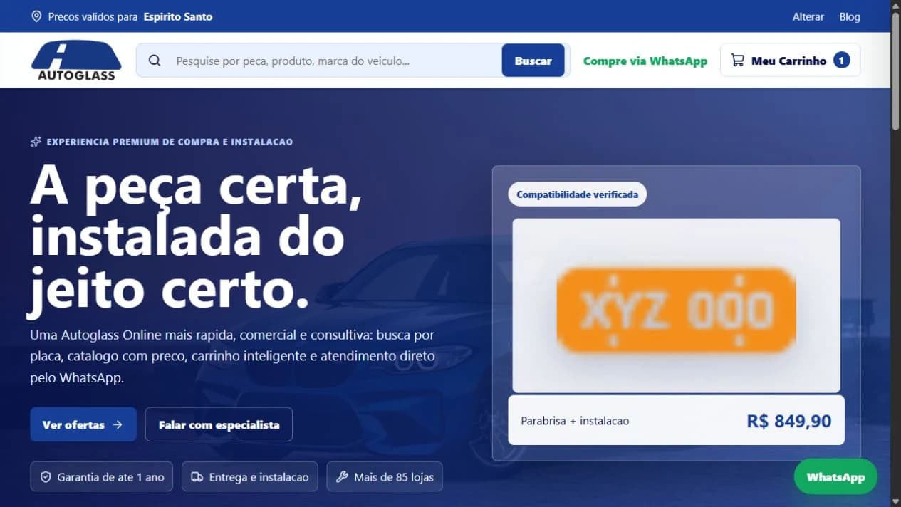 Captura real do site Autoglass Online Premium